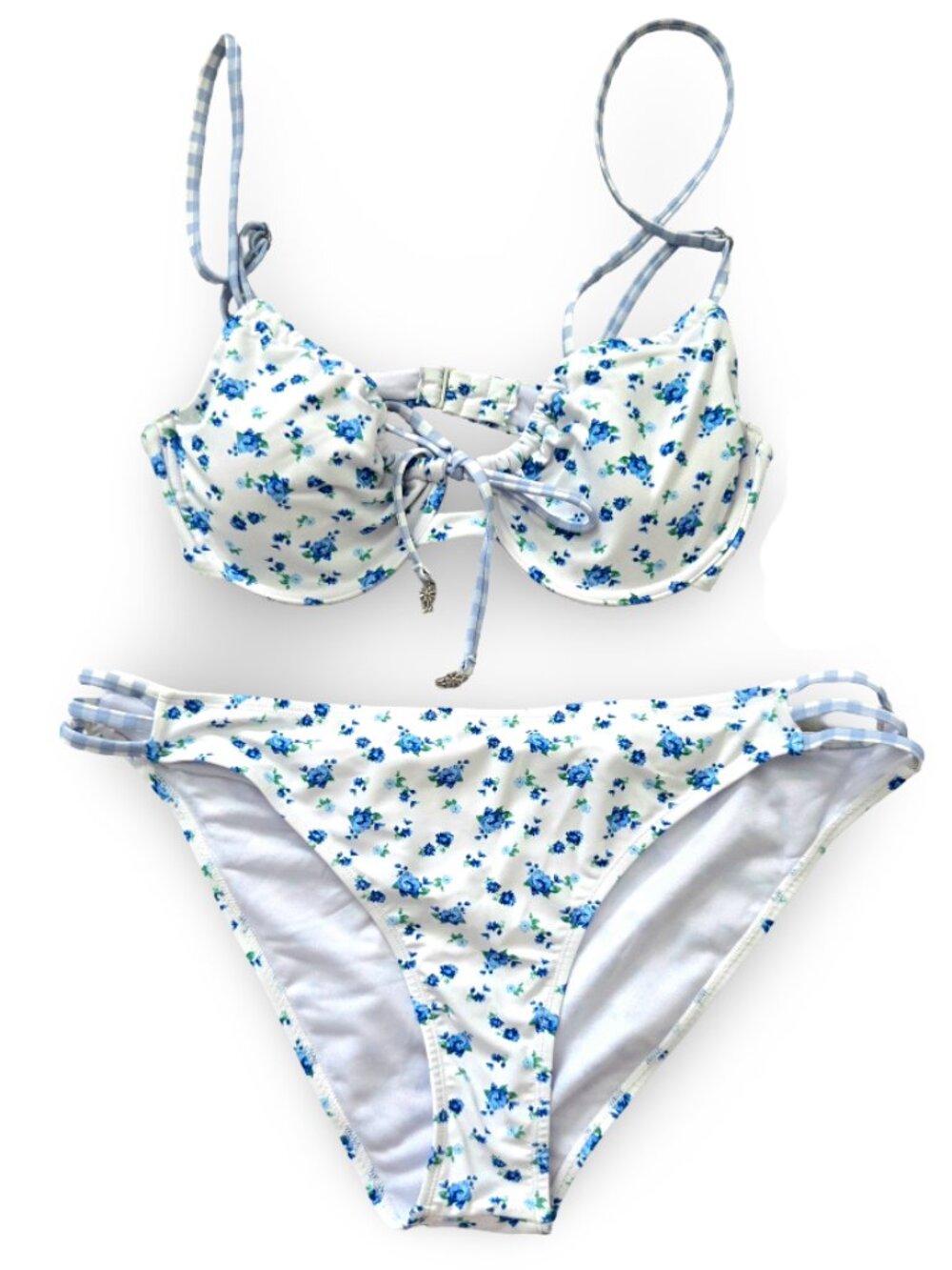 Bingo Floral Bikini Swimsuit Set XL Top 3X Bottoms Blue White Floral Cottagecore